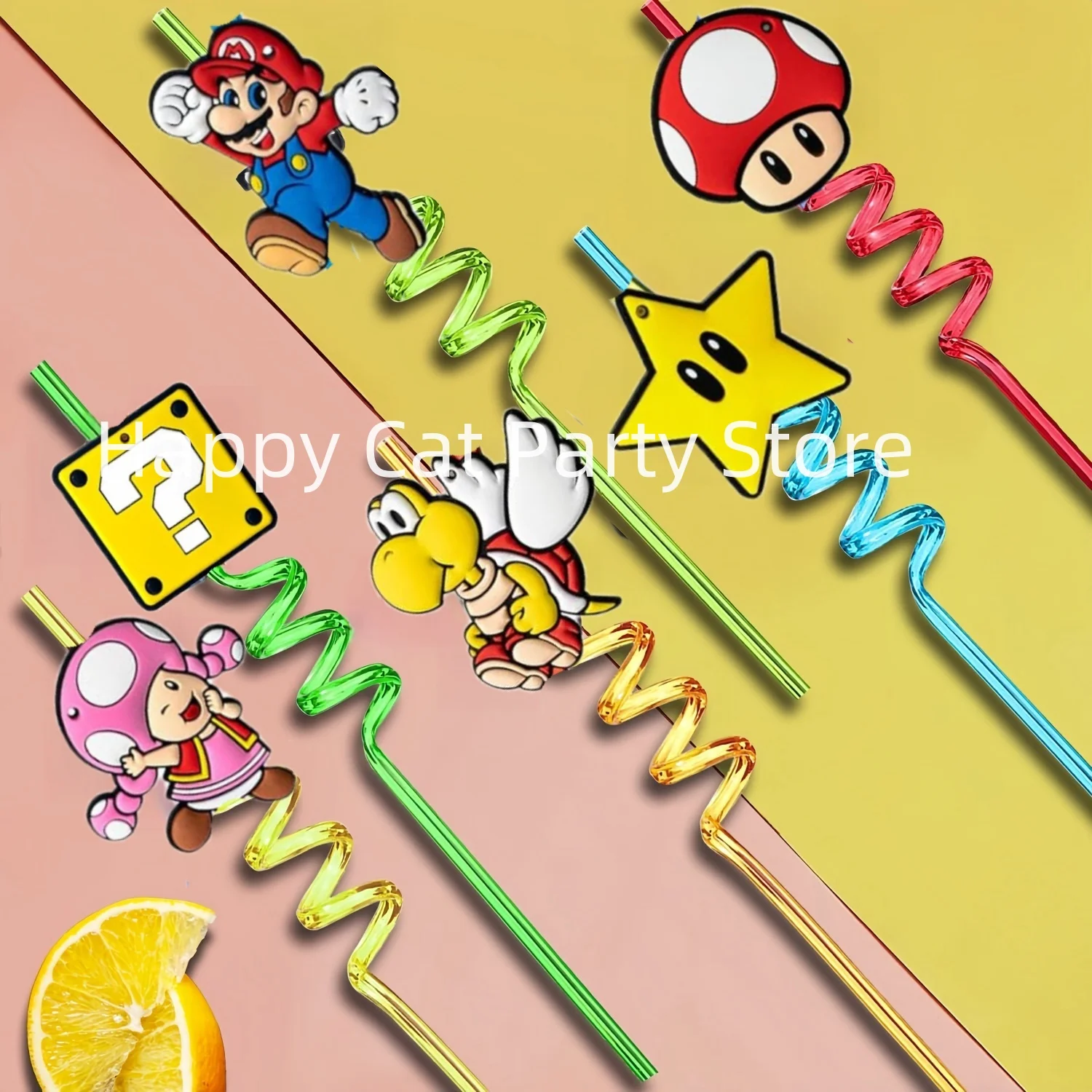 Super Mario Bros Party Decoração Palhinhas Reutilizáveis, jogo de desenhos animados Kawaii, Feliz Aniversário, presentes de brinquedo para crianças