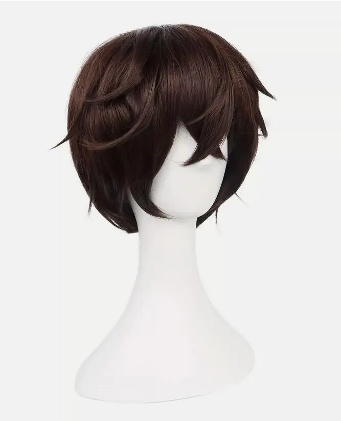 Peluca de Anime para Cosplay, pelo sintético resistente al calor, corto, marrón, negro, Halloween