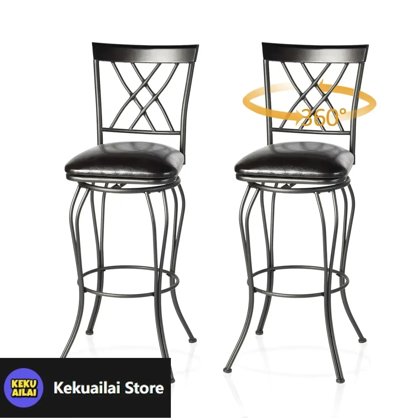 

30-inch Bar Stools Set of 2, Swivel Padded Stools for Kitchen Island, Black