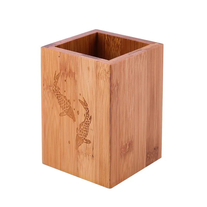 Bamboo Pen Holder Carved Chinese Brush Pen Stand Desk Organizer Calligraphy Writing Desktop Storage for Artist Studying Supplies