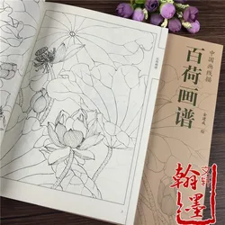 Livro de pintura chinês para adultos, flores, lótus, flor, linha desenho coleção, livro de colorir, anti-stress, relaxamento