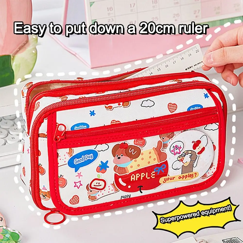 High Value Cute Puppy Pencil Case Large Capacity Multi-layer Stationery Storage Bag Pen Box Student