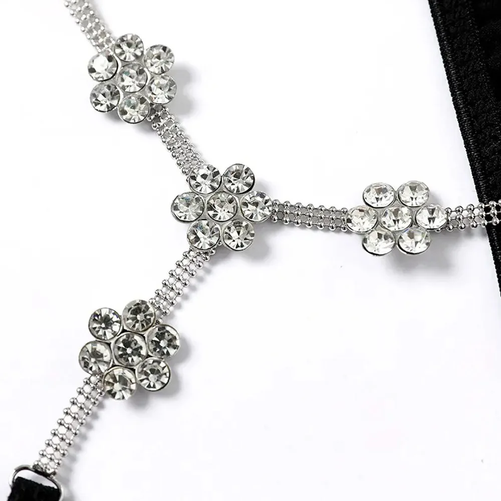 Rhinestone Flower T-shaped Sexy Exaggerated Waist Accessories Beach Body Chain