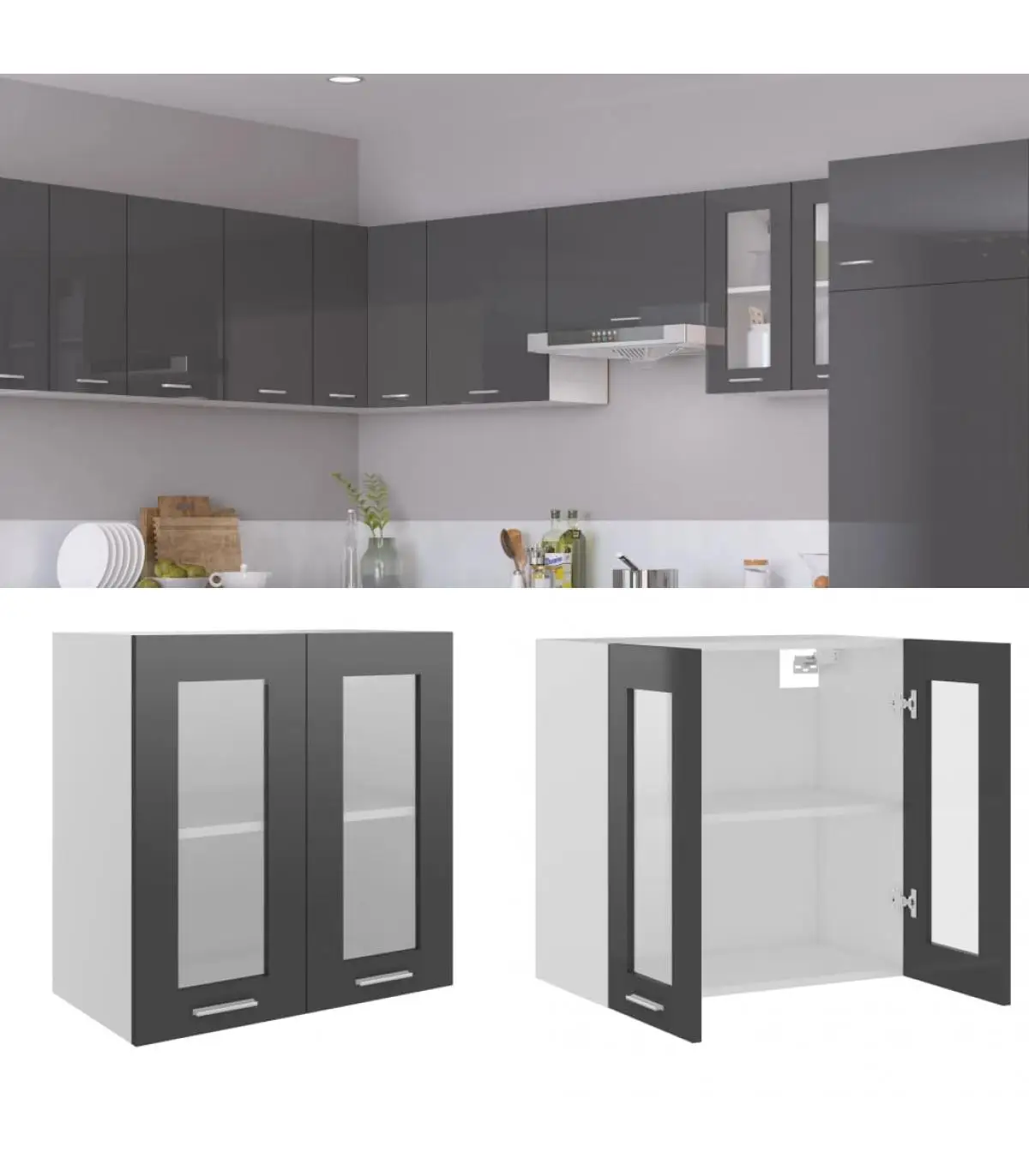 Kitchen cabinets hanging cabinet kitchen plywood gray glitter 60x31x60 cm