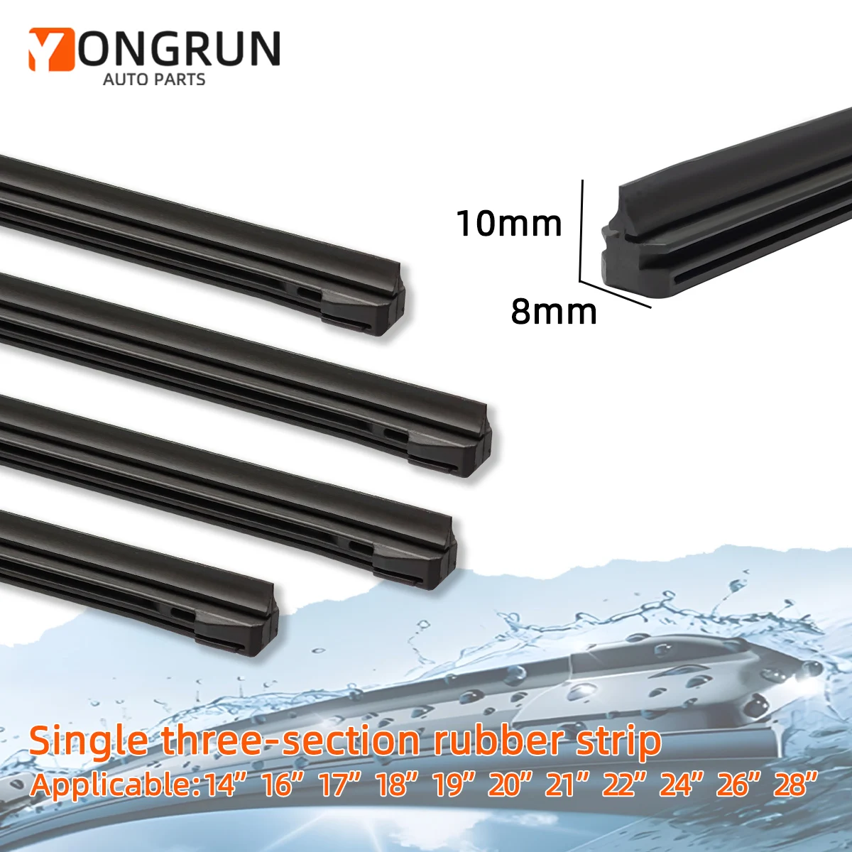 YONGRUN 1pc Windshield Wiper Rubber Strip Suitable For 3 Stages Of Wiper Blade 14