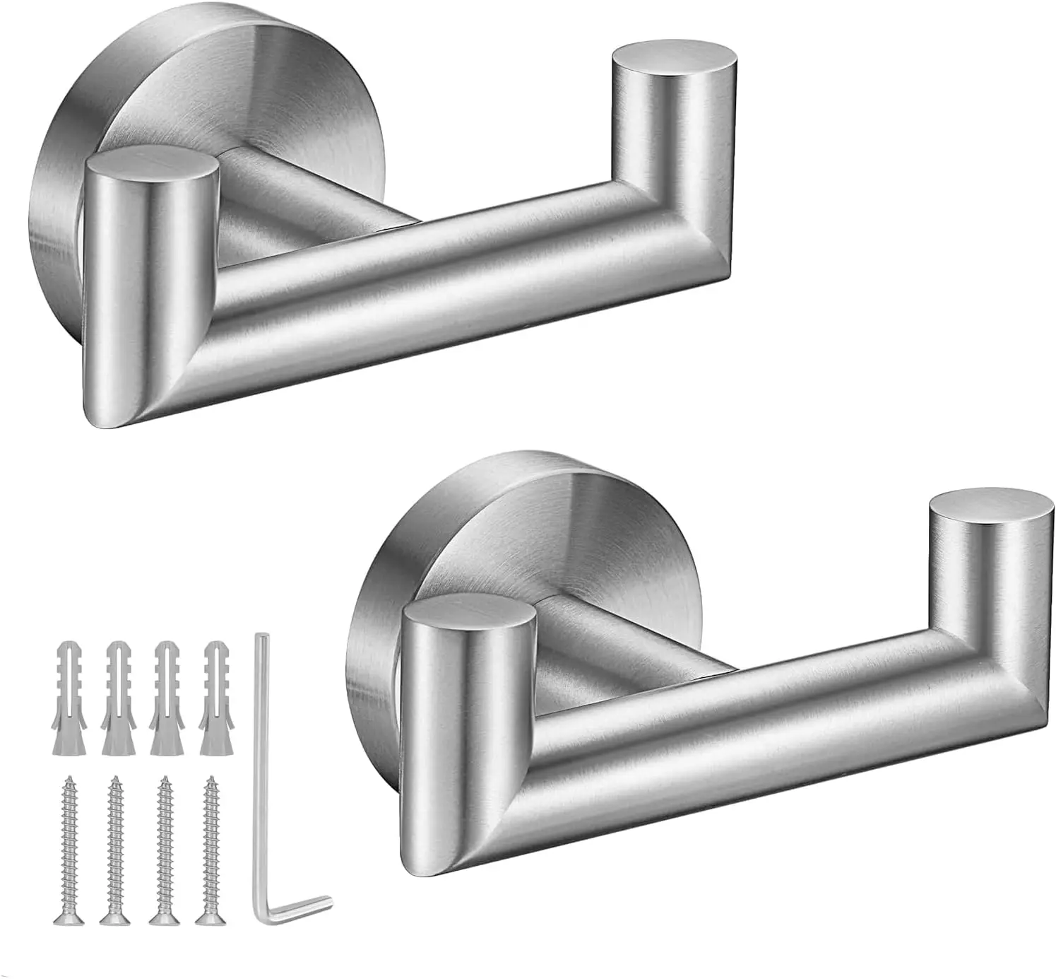 

SUS304 Stainless Steel Towel Hooks for Bathroom, Brushed Nickel Double Coat Hook Heavy Duty Wall Mount, 2 Pack
