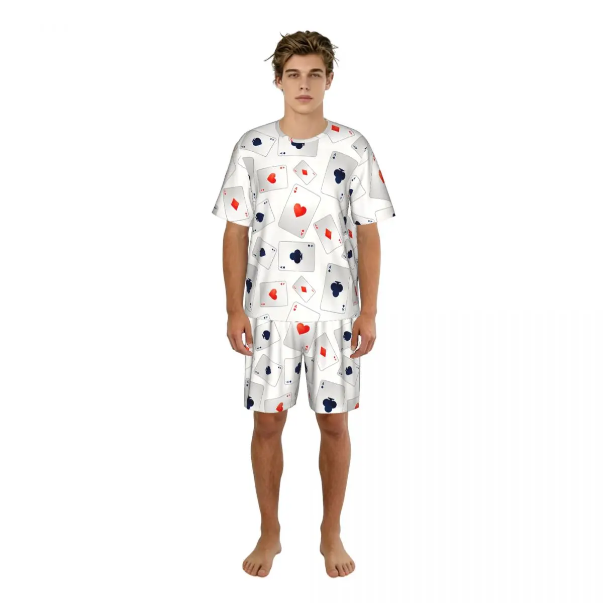 

Men's Pajama Set Short Sleeve Top + Shorts Poker Aces Print Loungewear Comfortable Night Suit