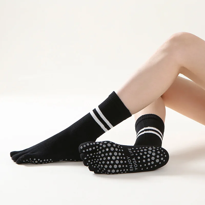 Women Mid-tube Non-Slip Five Toe Pilates Socks Breathable Fitness Cotton Yoga Sock Ladies Gym Workout Ballet Dance Sports Socks image 4