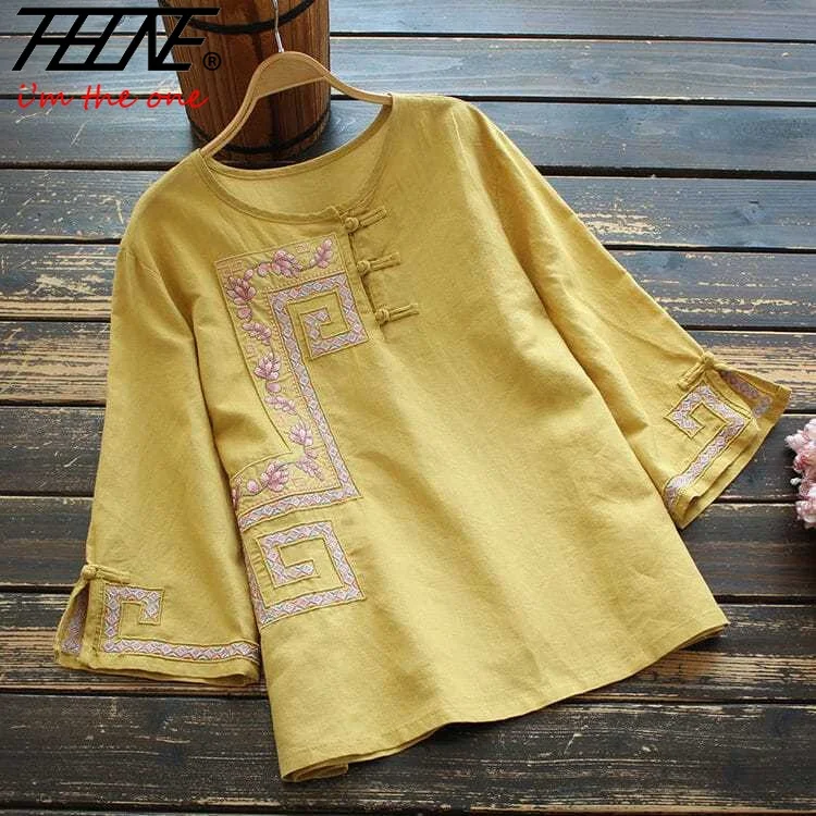 Fashion Woman Blouse 2023 Vintage Cotton Linen Casual Blusa Mujer Camisas Women\'s Clothing Summer Embroidery Youth Woman Blouses