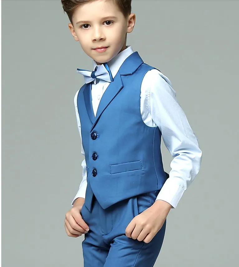 Prince Boys Wedding Suit Kids Vest Shirt Pants Bowtie 4PCS Photography Suit Child Birthday  Ceremony Costume Teenager School Set