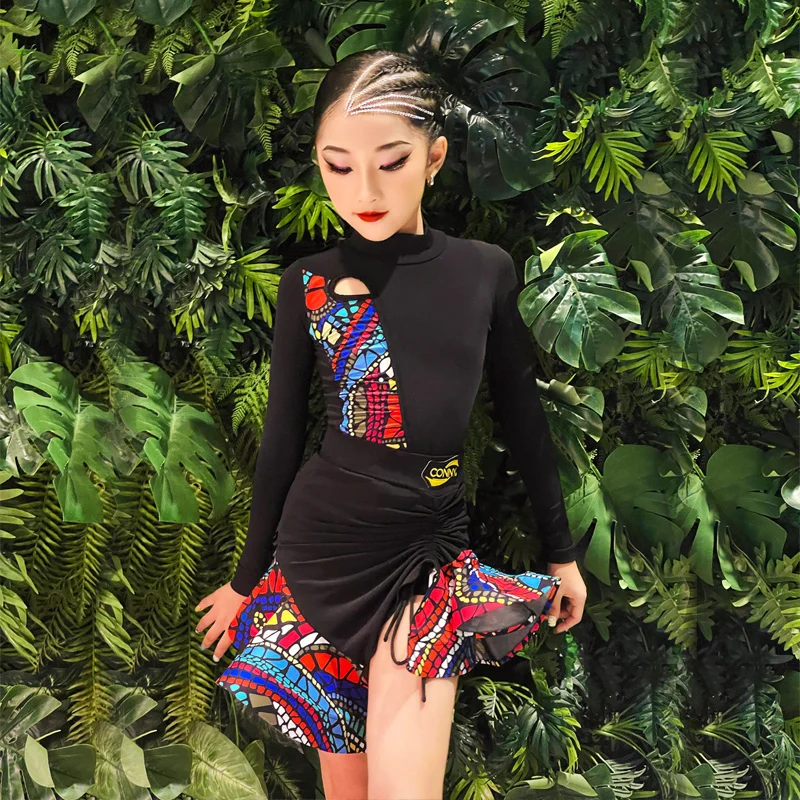 

Autumn Latin Dance Competition Costume For Girls Long Sleeve Bodysuit Skirt Samba Practice Clothes Cha Cha Dancewear YS4323