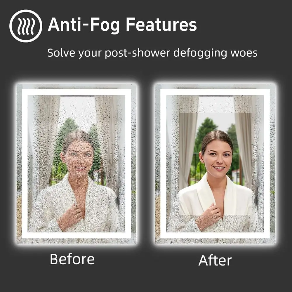 مرآة حمام مضيئة بإضاءة LED مقاس 24 × 32، قابلة للتعتيم، إضاءة مزدوجة، مرآة زينة من الزجاج المقسى مع أضواء خلفية وأمامية، 3 ألوان #5