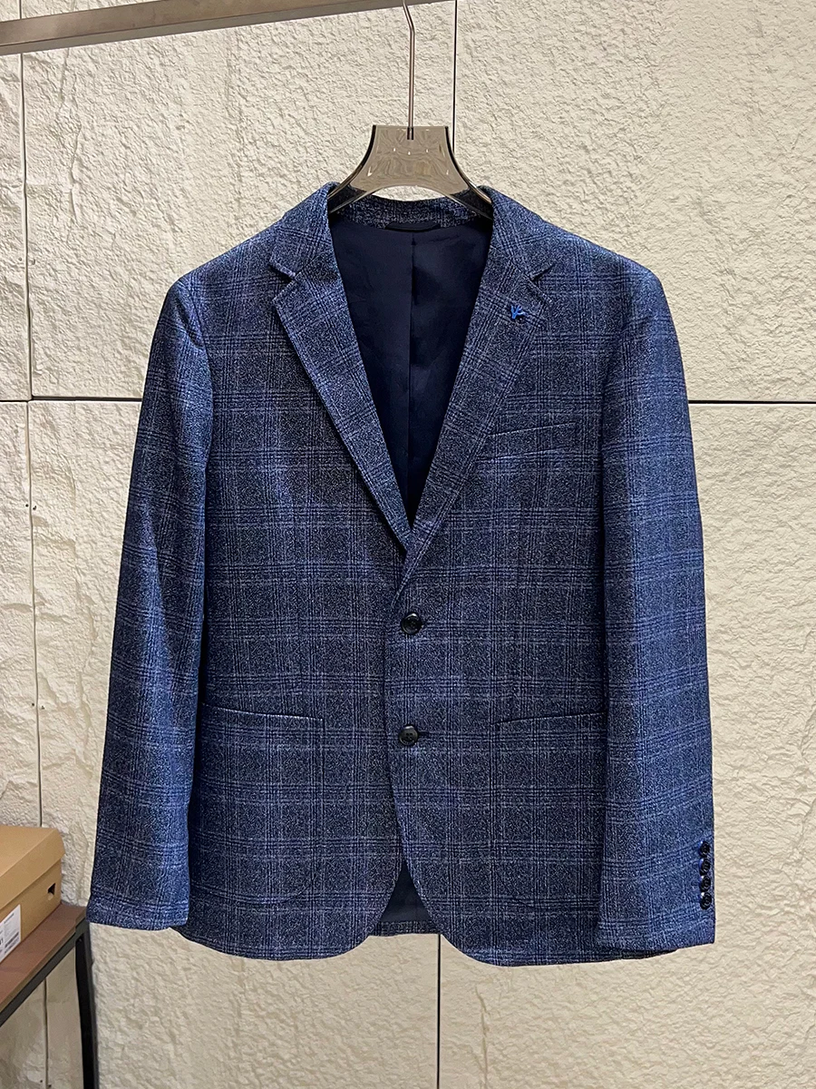 

Comfortable Anti-Wrinkle Men's Business Casual Autumn Coat Plaid Single-Breasted Suit Jacket Fashionable Urban Style Long Sleeve