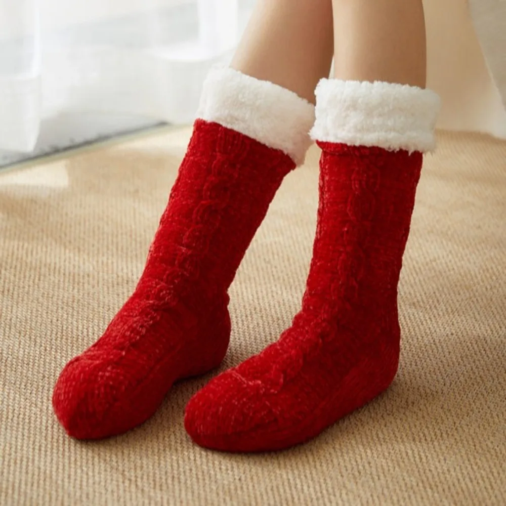 Soft Velvet Thicken Thermal Socks Warm Anti Slip Sleeping Socks Women Fluffy Knitted Fleece Floor Socks Indoor