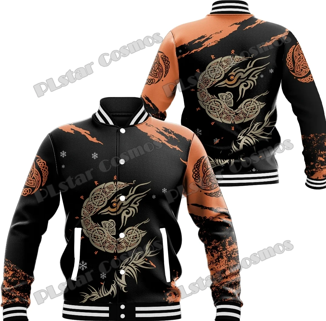 

Dark Wolf & Raven Of Odin Tattoo 3D Printed Men's Baseball Jacket Winter Unisex Casual Bomber Full-Snap Varsity Jacket AK15