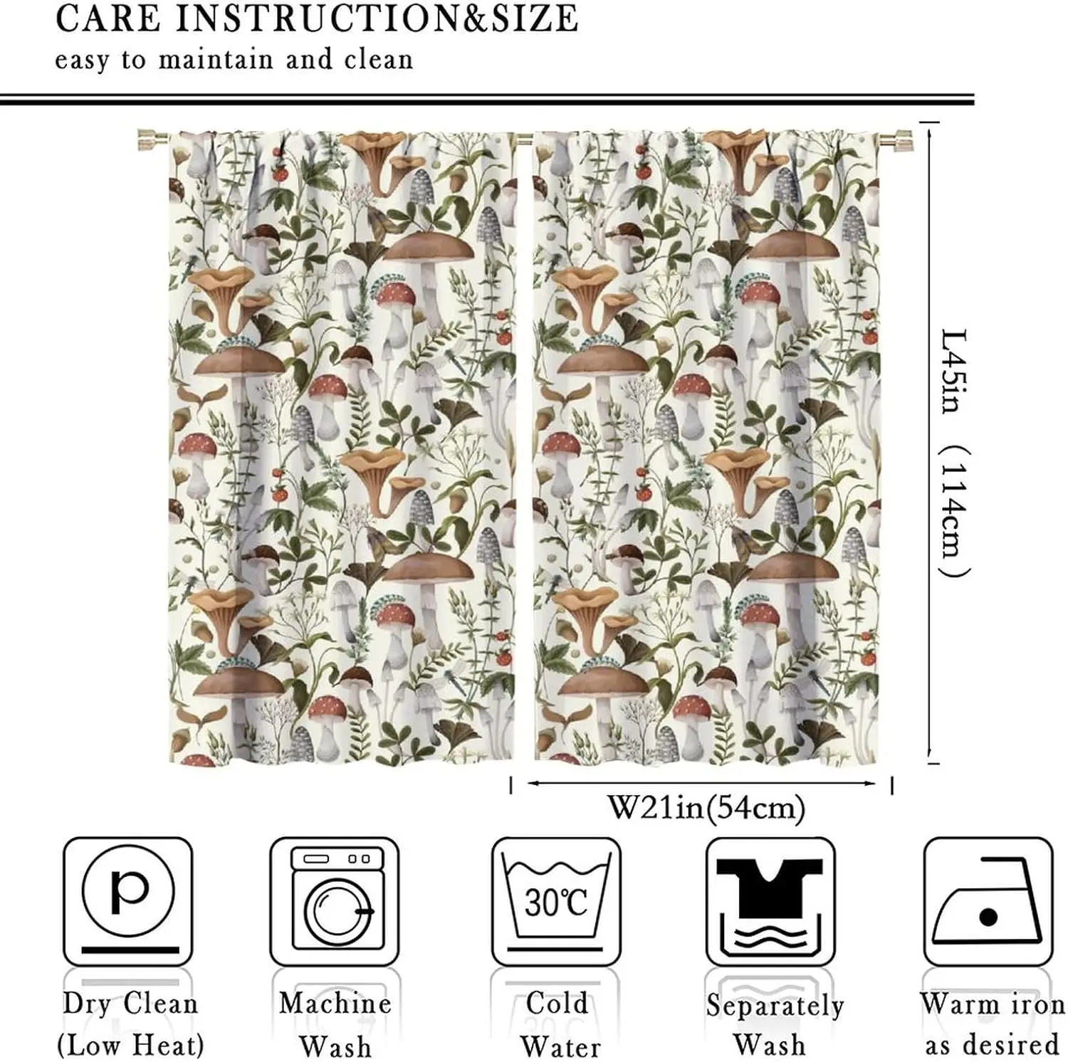 Bohemian Mushroom Forest Curtains Woodland Floral Pattern Window Drapery Boho Cottagecore Nature Prints for Home Decor