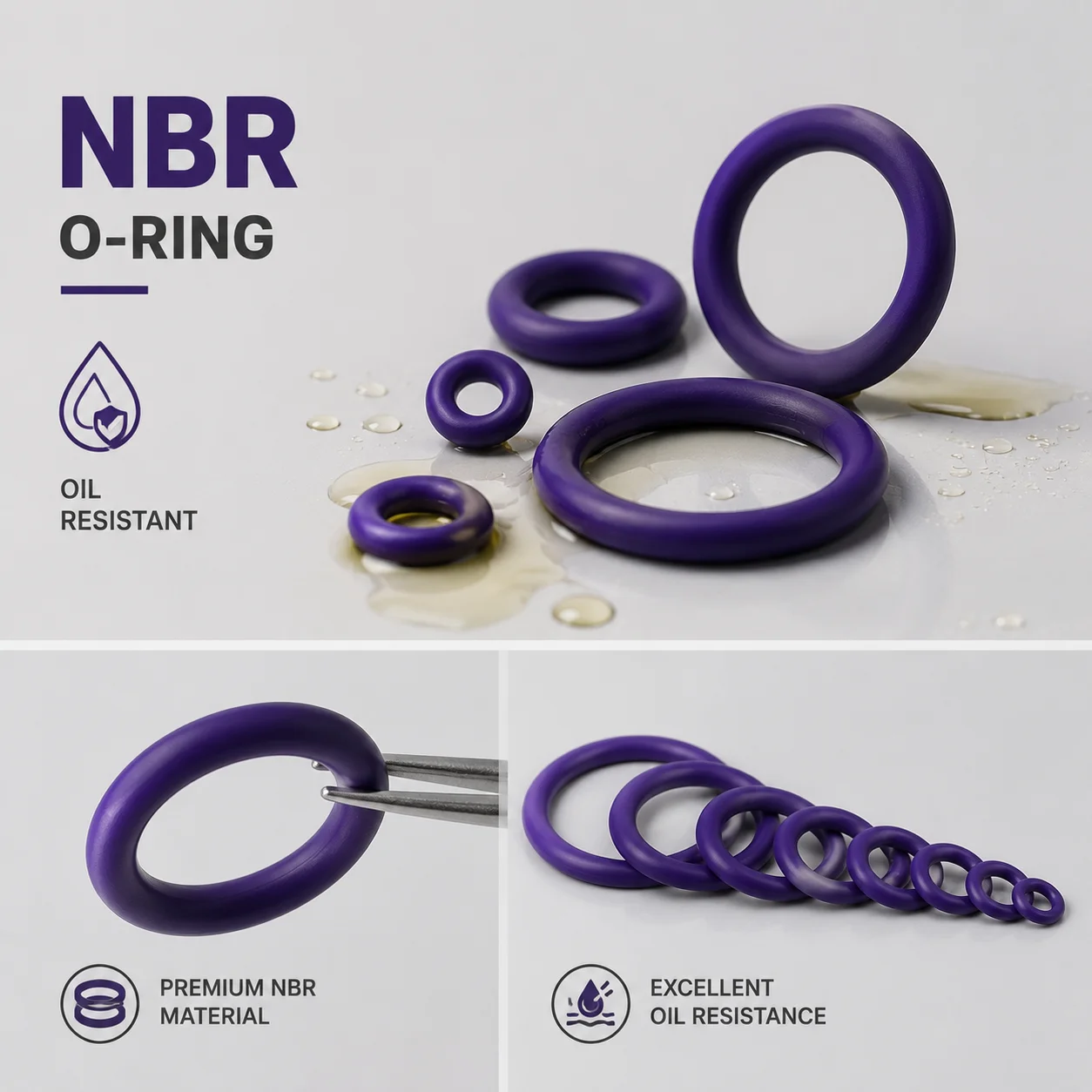 270 Pieces of Purple NBR Nitrile O-ring Box CS 1.78-3.53mm Outer Diameter 5.29-17.17mm Fuel Resistant Air Conditioner Leak Proof
