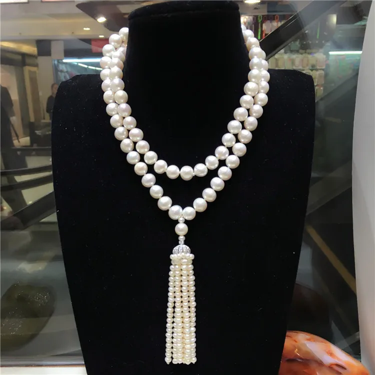 

Long Fringle 30'' White Freshwater Pearl Long Necklace Pendant