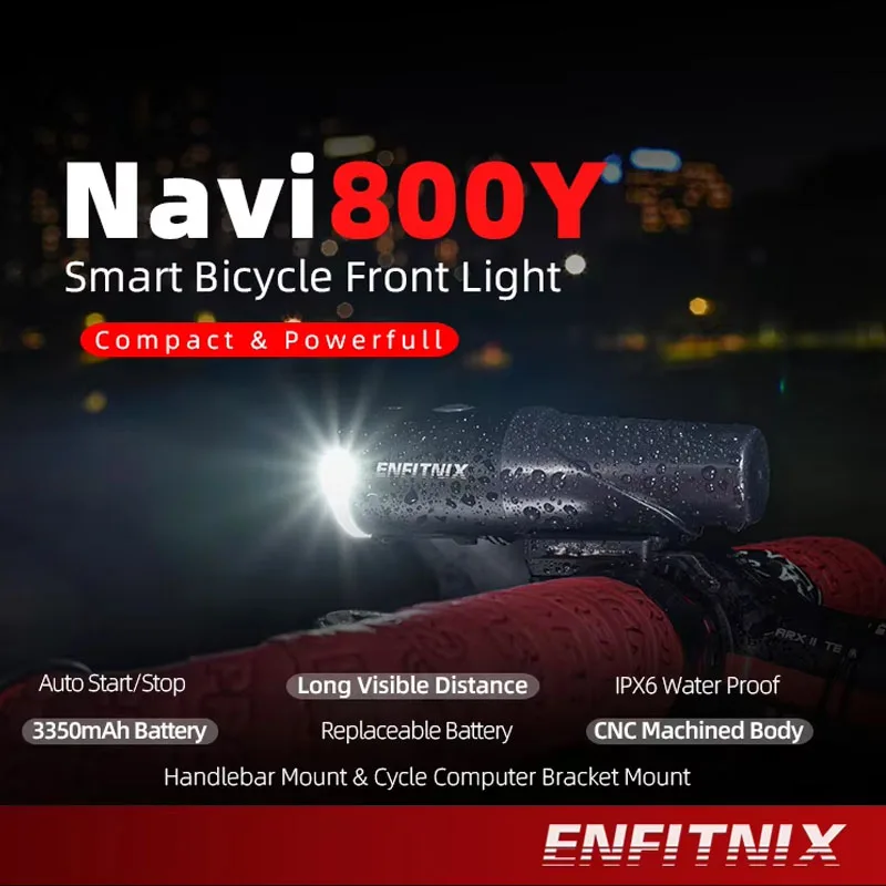 Enfitnix Navi800Y New  MTB Road Bike Headlights Smart Light Lamp Portable  USB Rechargeable Waterproof Cycling Flashlight