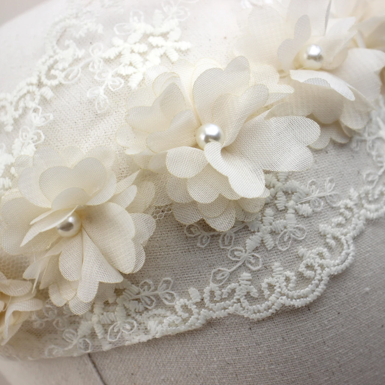 Baby Lace Pearl Headband Beige Chiffon Flower Hollow Printed Elastic Headbands Little Princess Hair Accessories Kids Headwear