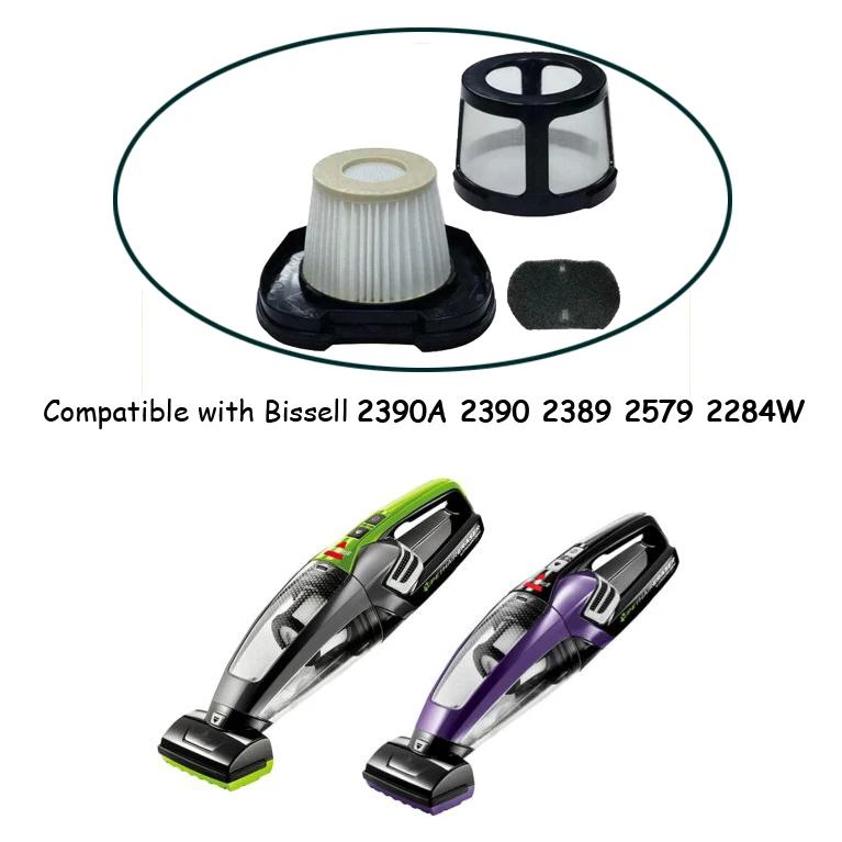 BISSELL Replacement Filter Kit for Pet Hair Eraser 2284W 2390 2389 2390A 2579 Hand Vacuum Cleaner PN 1614212 1614203 1614204