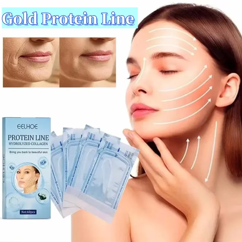 

60Pcs Gold Protein Line Lift Firming Facial Filler No Needle Absorbable Fade Fine Lines Collagen Thread Skin Care Korean