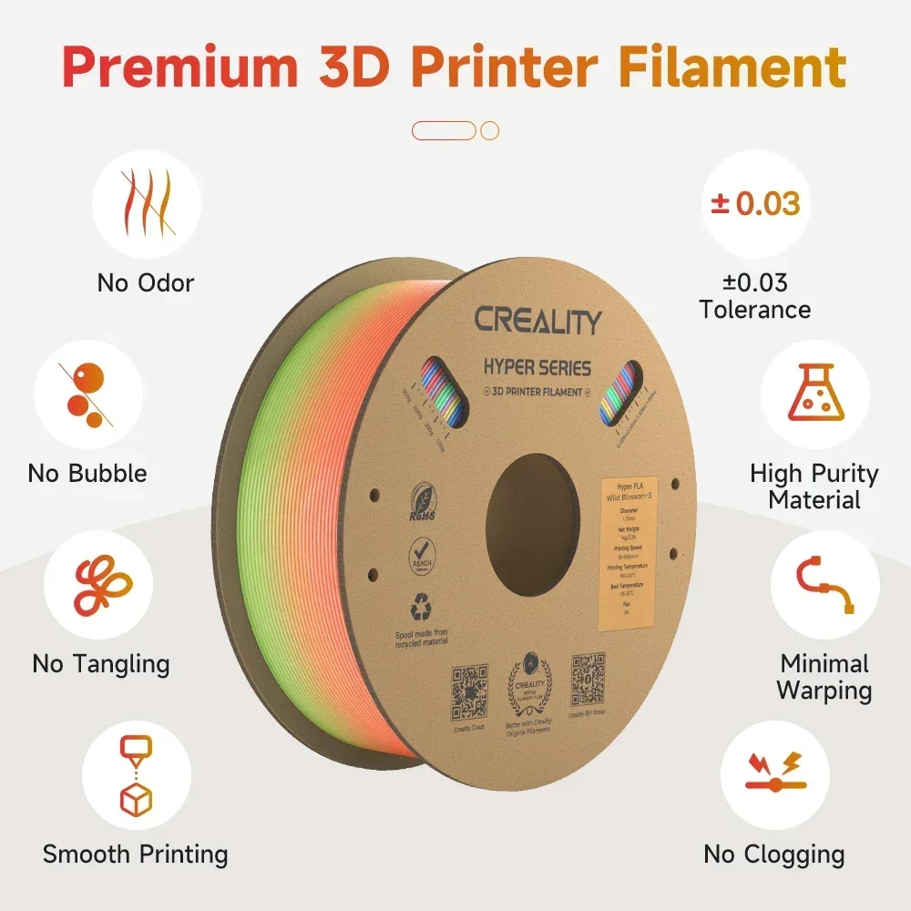 Creality Hyper PLA Rainbow Filament Size +/-0.03 Mm, Accuracy 1kg 2 Rolls/Set High Speed ​​Filament Color 3D Printer Filament