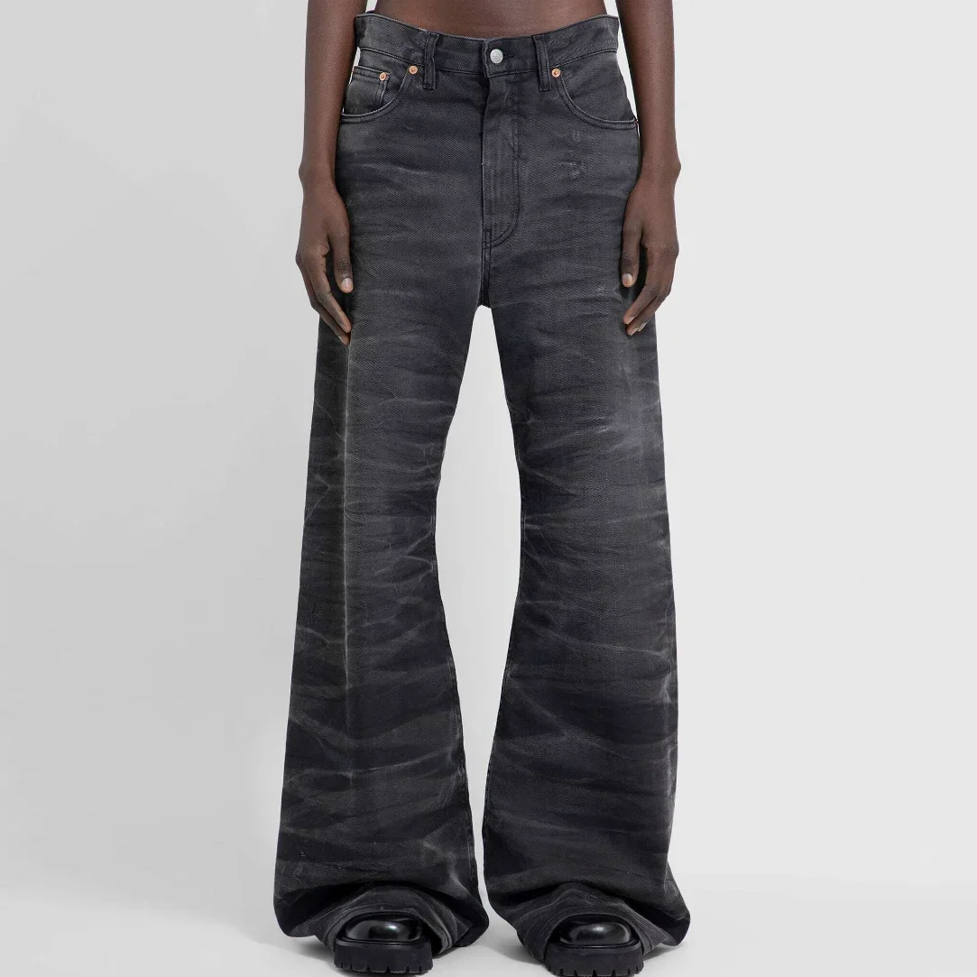 Pantalones vaqueros con estampado de ondas de agua lavados para Hombre, Pantalones rectos, Pantalones vaqueros holgados informales