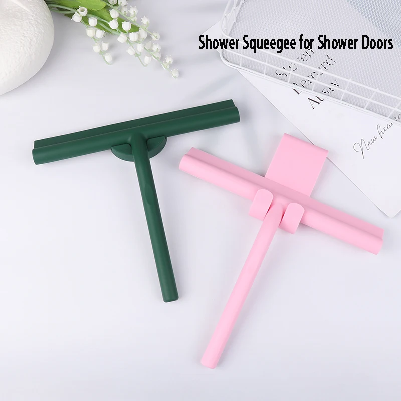 Window Glass Shower Squeegee Wiper Silicone Scraper Cleaner Brush Long Handle Bathroom Mirror Wiper Scraper Cleaning Accessories