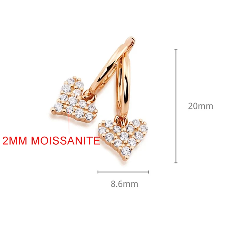 TFGLBU 2mm New All Moissanite Solid 925 Silver Heart Drop Earrings for Women Diamond Simple Original Wedding Jewelry Wholesale