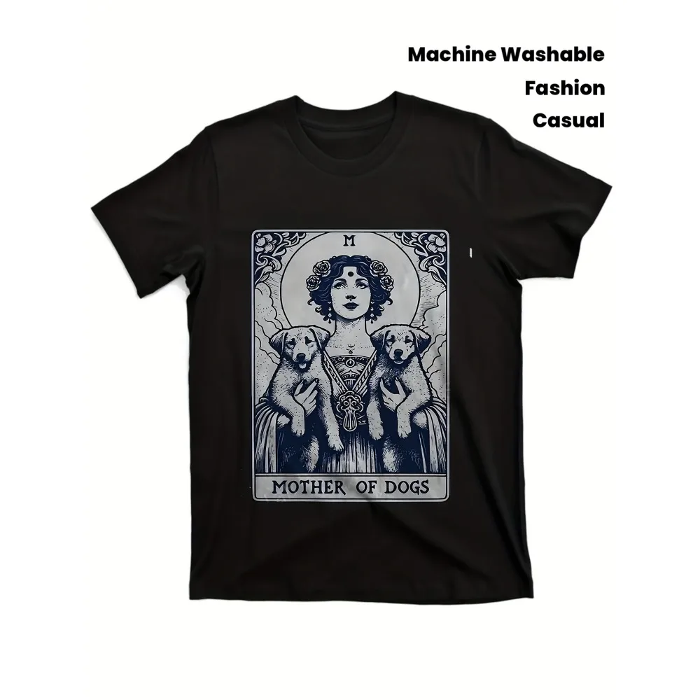 Vintage Gothic Mother of Dogs Art Nouveau T-Shirt - Black & White Retro Graphic Tee - Women's & Unisex Fit - Soft Cotton Shirt for Dog Lovers - Gothic Pet Parent Apparel - Machine Washable Vintage Top, Casual Wear, Streetwear Fashion