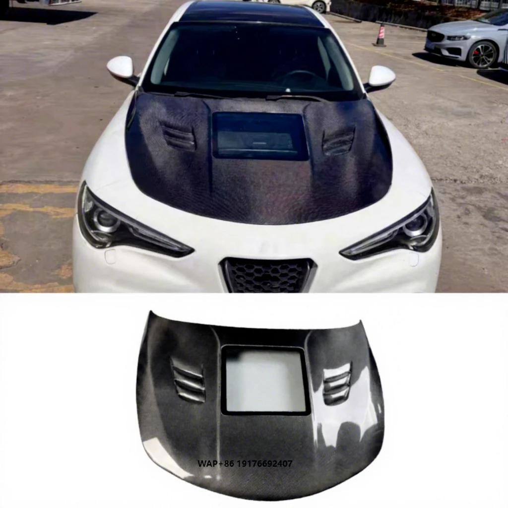 Carbon Fiber Front Hood forAlfa Romeo Stelvio 2017-2020 Front Bumper Hood Bonnet With Transparent Glass Cover Car Bodykit