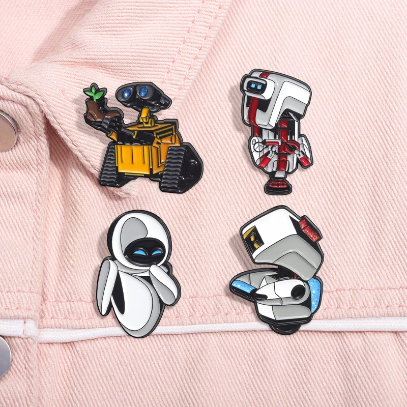 4pcs Sci-fi Robot Wall-e Modeling Brooch Accessories Anti-travel Buckle Jewelry Personalized Versatile Baking Paint Alloy Badges