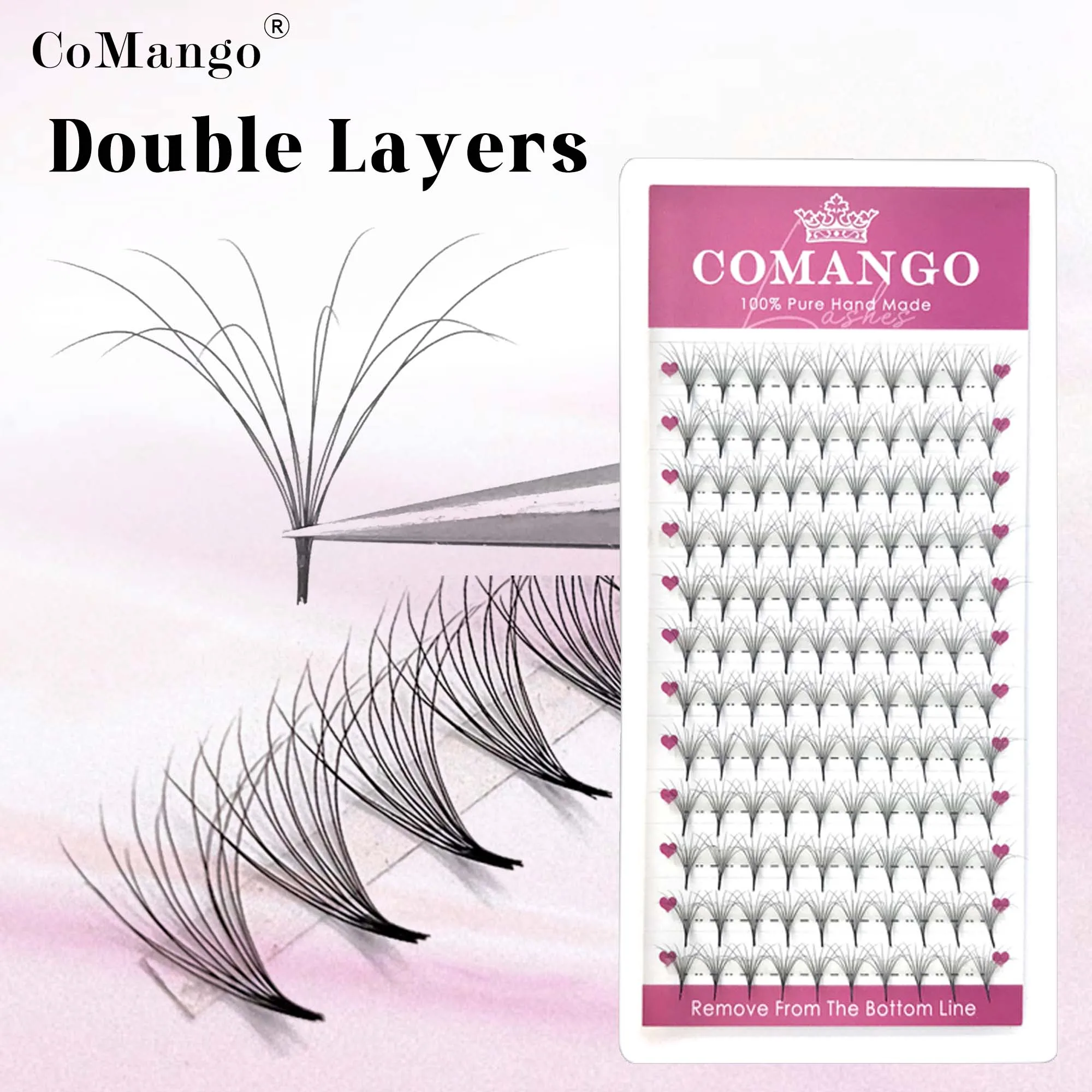 COMANGO joli double couche moelleux préfabriqué volume ventilateurs CD courbure bundle bouquets hybride méga volume extension de cils prête à l’emploi faux cils longue durée