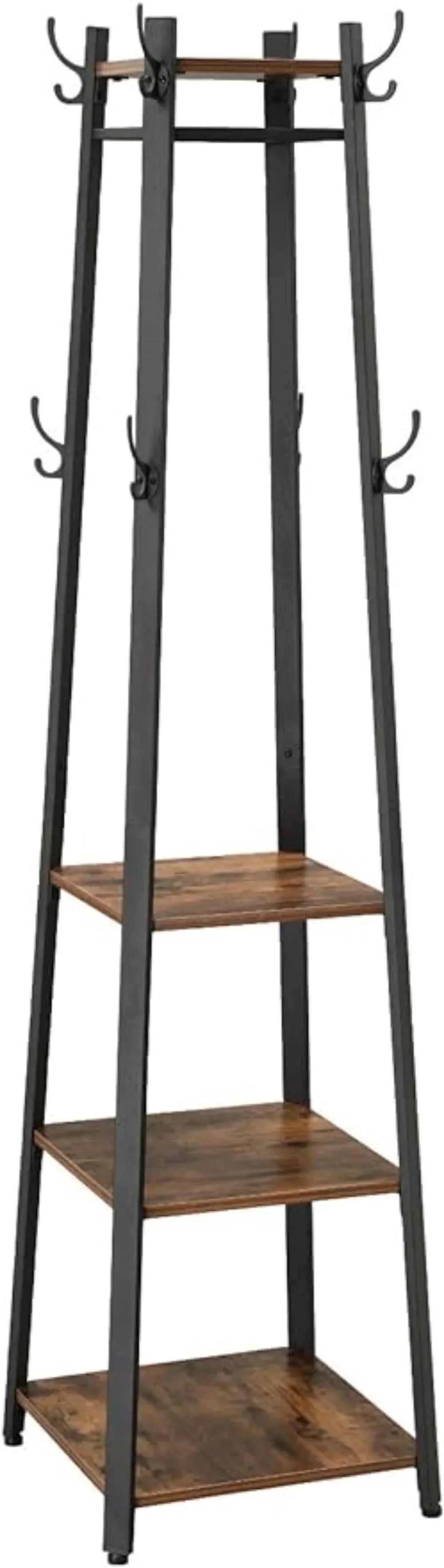 

VASAGLE ALINRU Coat Rack with 3 Shelves, Stand with Hooks for Scarves, Bags and Umbrellas, Steel Frame, Industrial Style, Rustic