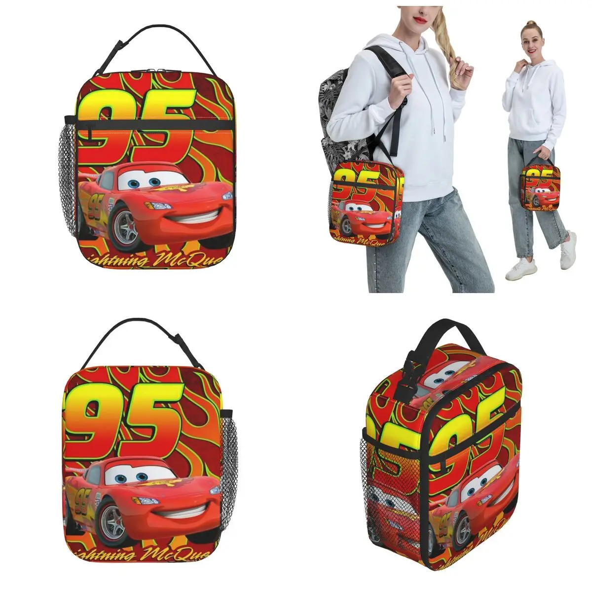 95 To Race Lightning Mcqueen Cars borse per il pranzo isolate borsa termica riutilizzabile portatile Tote Lunch Box Office Travel Food Handbags