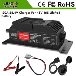 58.4V 20A Charger for Golf Cart Truck 48V 16S Lithium LiFePO4 Battery with Anderson Plug and M8 O-Type Terminal 48V Fast Charger