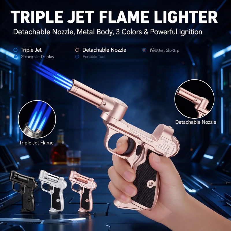 Multipurpose High Temp Welding Gun Lighter, Outdoor Windproof Metal Turbo Butane Gas Lighter, Refillable Inflatable Design