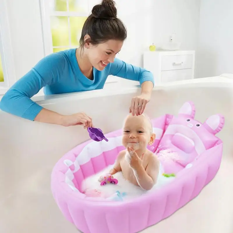 Baby Bathtub With Air Pump Portable Newborn Toddler Bathing Tub With Air Pump Collapsible Shower Basin For Boys And Girls Home