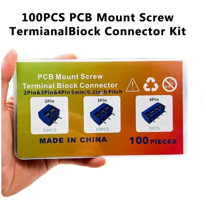 100PCS KF301-2P 3P 4P PCB Terminal Block 5.08mm Pitch Spliceable Plug-in Terminal Connector Kit