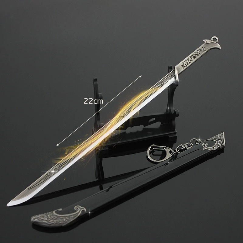 22cm/8.66in Elf King Thranduil Sword Keychains Film and Tv Peripherals Medieval Weapon Model Metal Samurai Sword Boys Toys Gifts