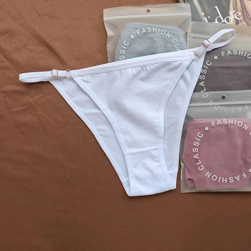 3ks/sada dámských bavlněných kalhotek, sexy spodní prádlo, nastavitelný pásek, kalhotky s nízkým pasem, dámské měkké bikiny, jednobarevné spodní prádlo - náhled 2
