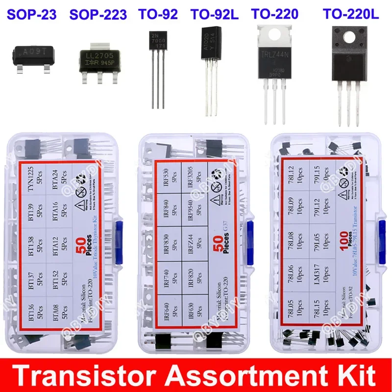 

DIP SMD Mosfet Triode Thyristor PNP NPN Voltage regulator Chip Transistor Assortment Kit DIY Mixed Electronic component package