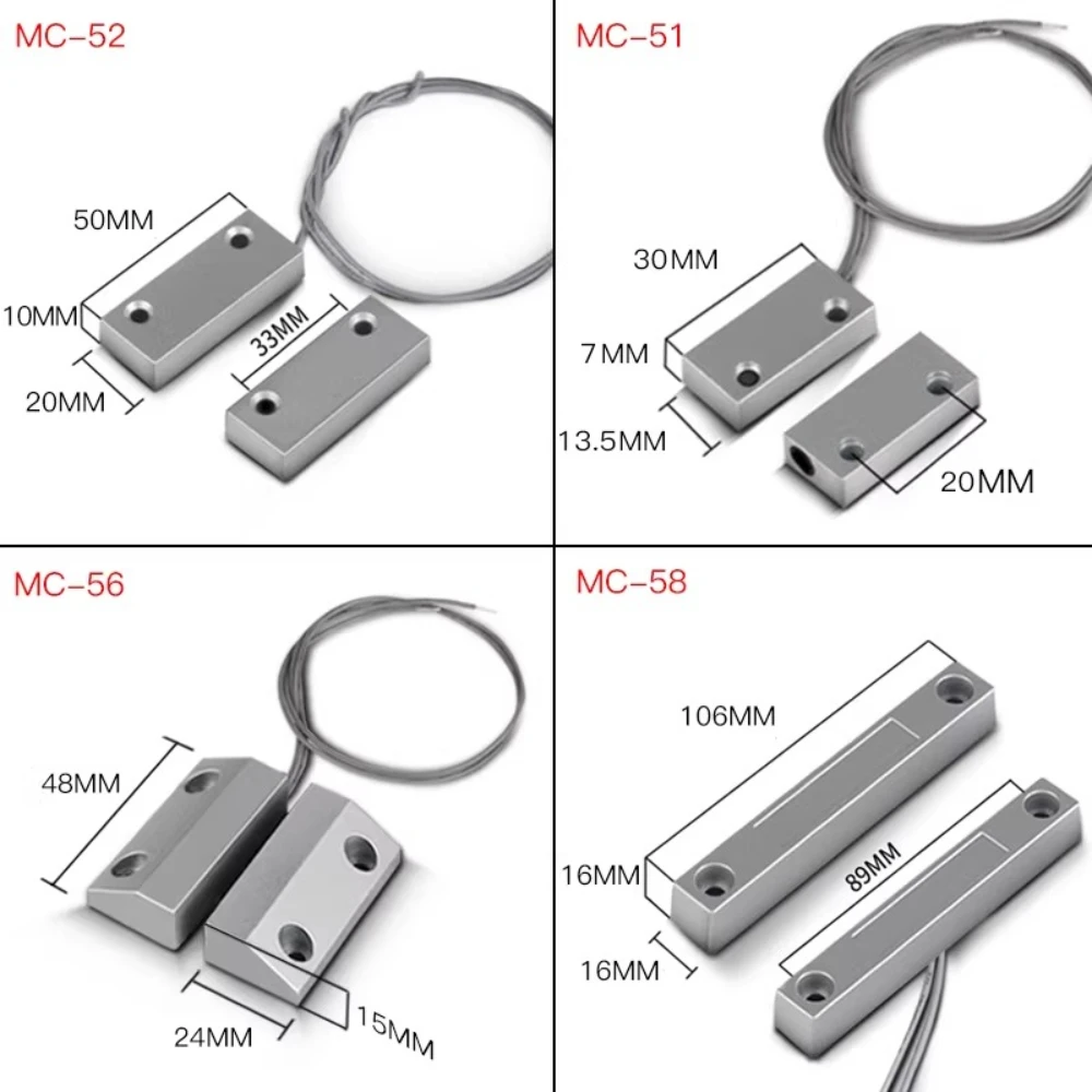 1Pair Wired Magnetic Door Window Contact Switch Heavy Duty Iron Door Sensor Reed Switch for Alarm System Normally Open Closed NC