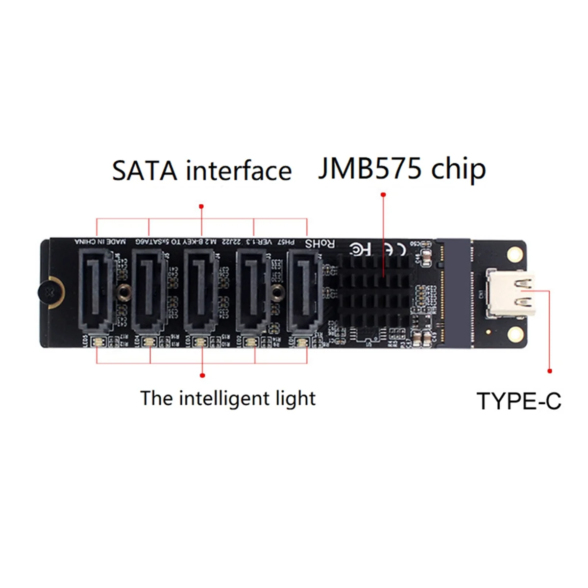 A44TTYPE-C to SATA3.0 5 Ports Adapter Converter Card 6Gbps USB10G JM575+JMS580 for SATA SSD HDD Expansion