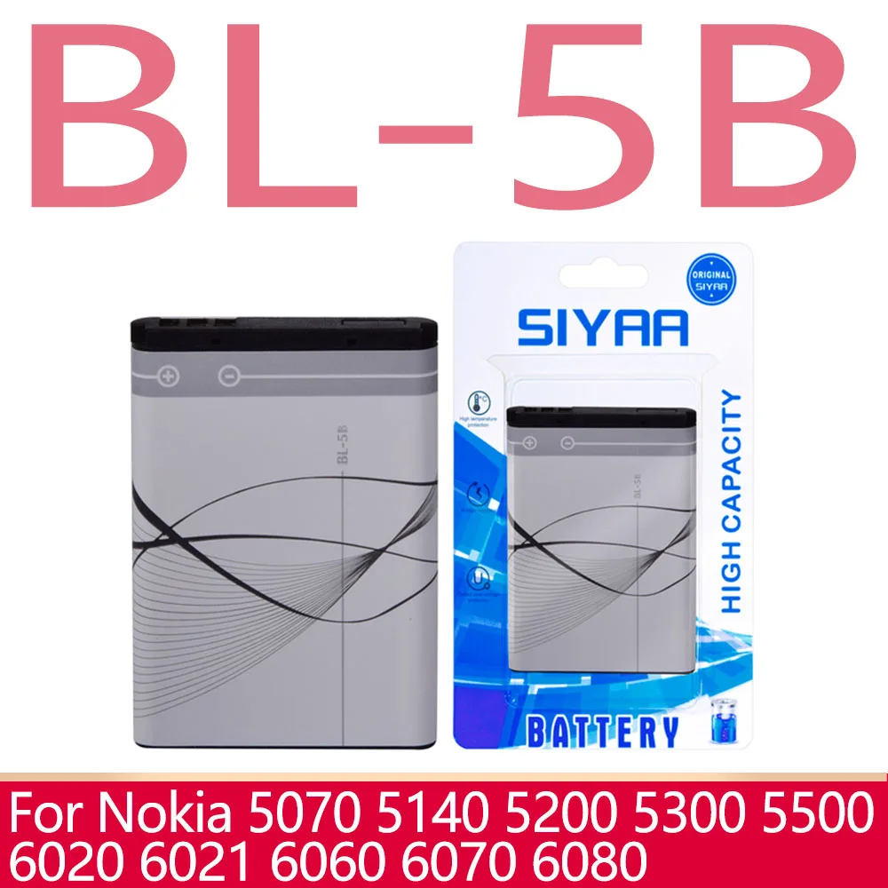 SIYAA Phone Battery BL-5C BL-4C BL-4B BL-5B BL-5J BL-4D BV-5JW BL-4U BL-4UL BL-4CT BL5F BL-5CB BL-5CT BLB-2 BLC-2 BP6M For Nokia