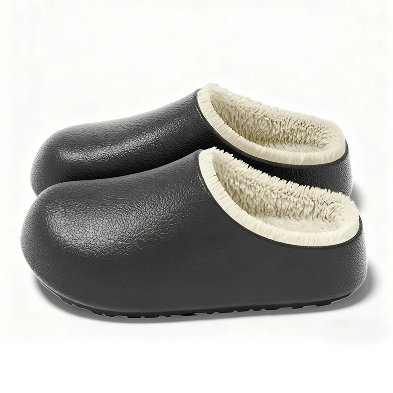Waterproof Leather Clogs Slippers for Women Men - Fuzzy Lined Warm House Shoes Non-Slip Indoor Outdoor Winter Slippers