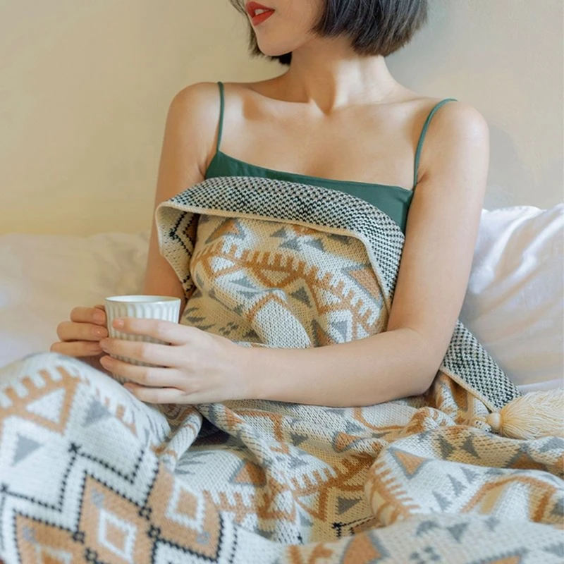 Soft Tassel Knitted Blankets Plaid Bohemian Tapestry Nap Blanket Vintage Autumn Winter Decor Blanket Sofa Cover Deken Cobertor