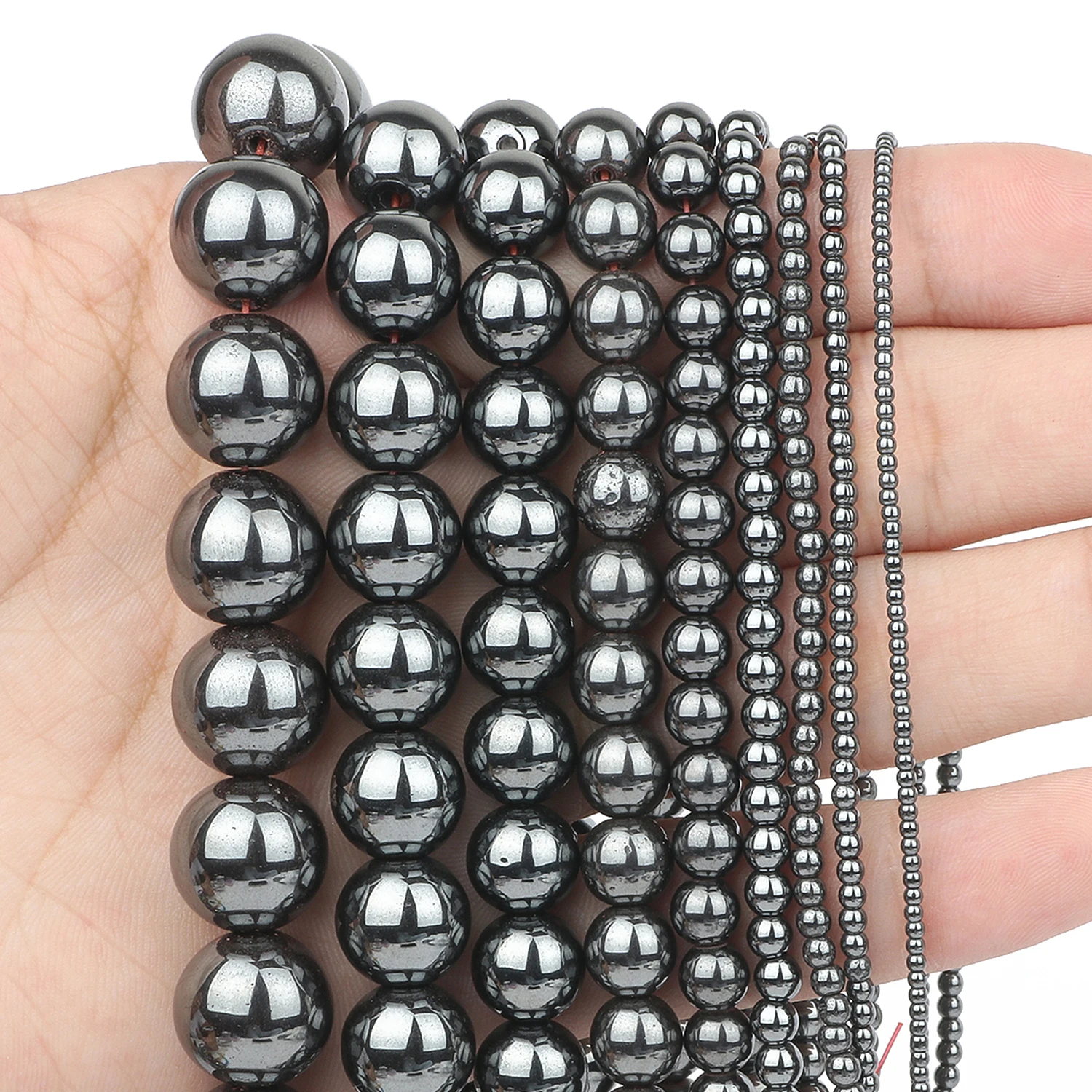 A+ Natural Black Hematite Stone Beads Round Loose Spacer Beads for Jewelry Making 1/2/3/4/6/8/10/12mm Bracelet Handmade