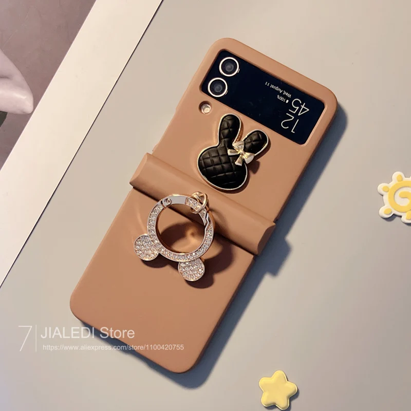 Cute Rabbit Rhinestone Ring Hinge Phone case For Samsung Galaxy Z Flip 3 4 5 6 7 flip6 zflip7 7FE Cover